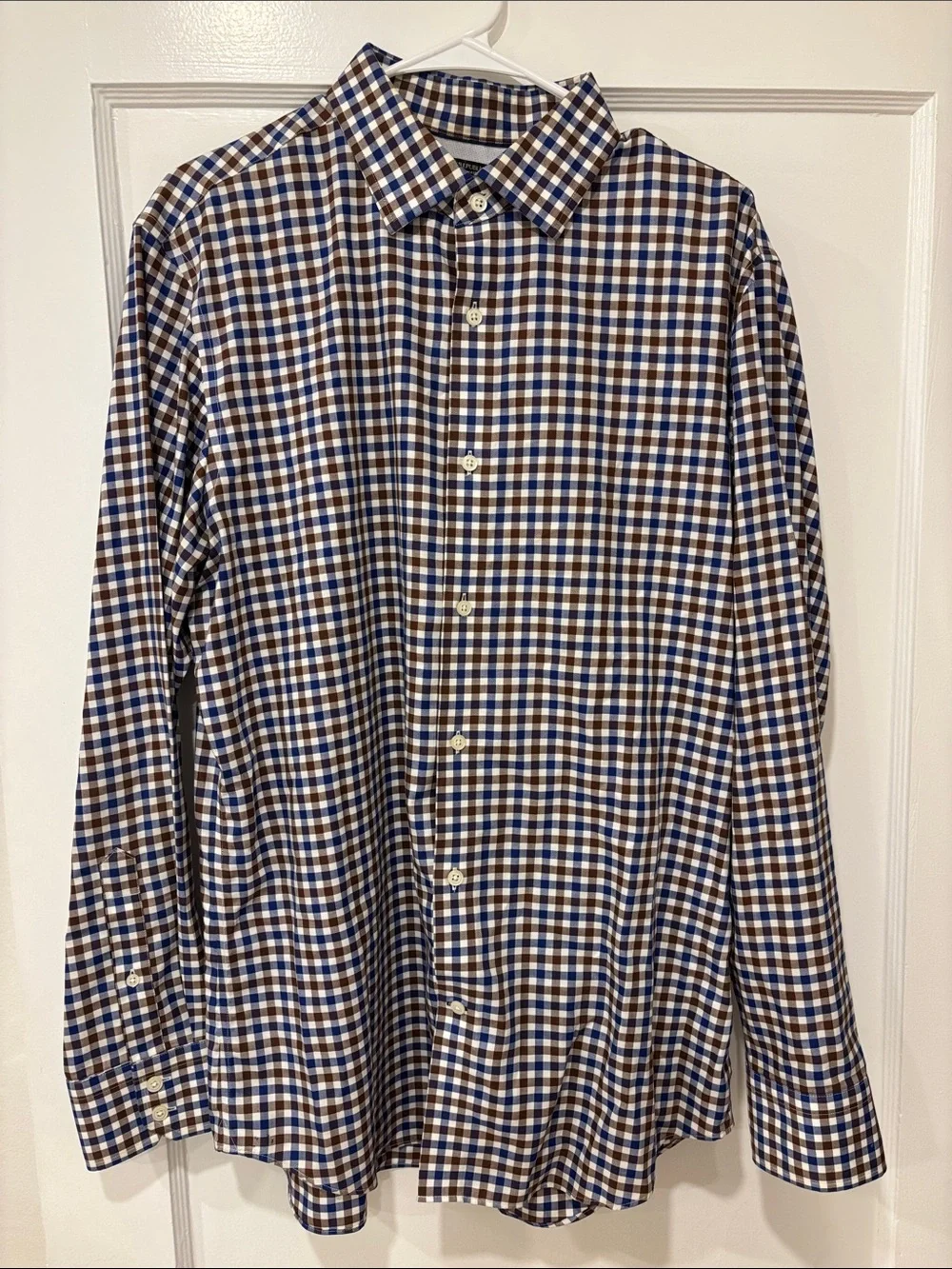 Men's Banana Republic Blue and Brown Check Button-Down Shirt